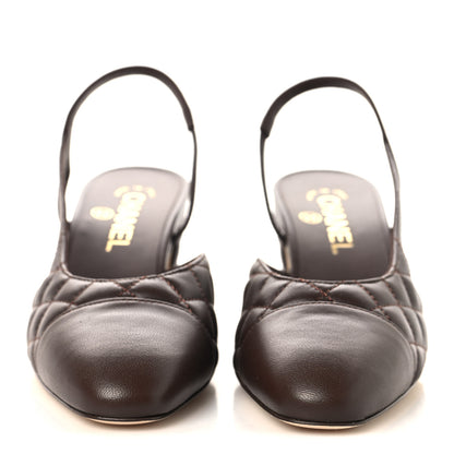 Chanel Lambskin Quilted Cap Toe CC Slingback Pumps  37.5 Brown 3 of 9