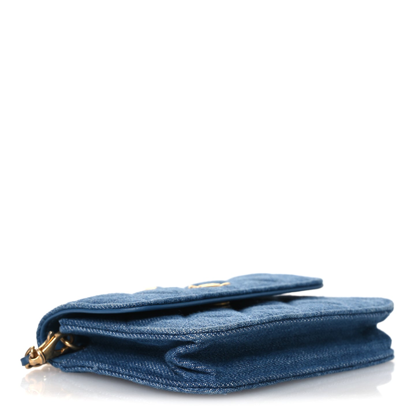 Denim Quilted CC Pearl Crush Clutch With Chain Blue Blue