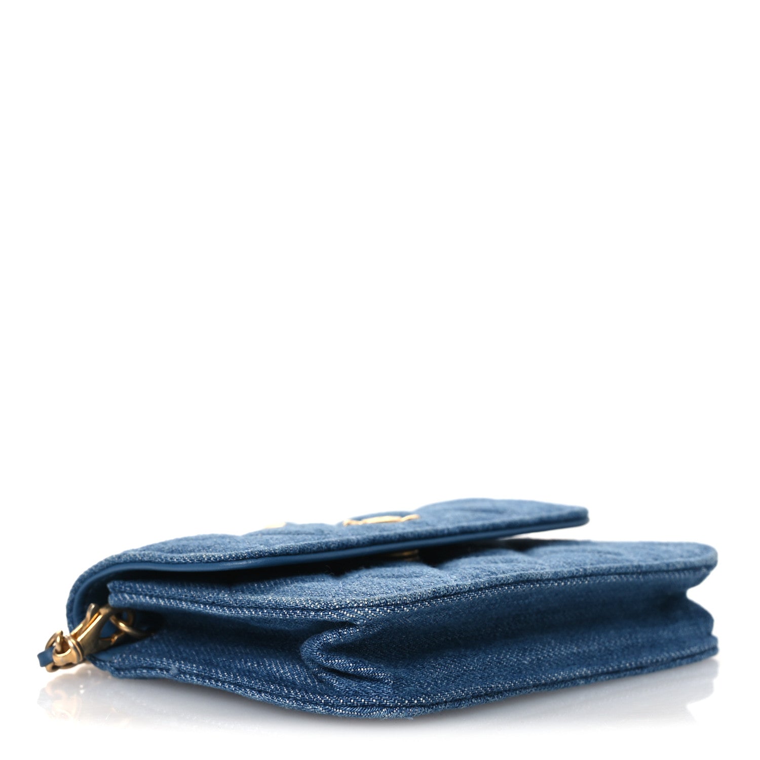 Chanel Denim Quilted CC Pearl Crush Clutch With Chain Blue Blue 4 of 12