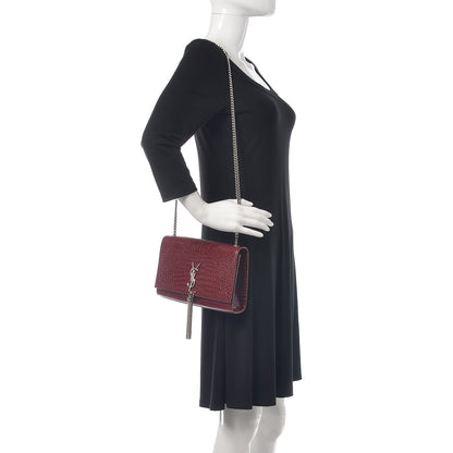 Saint Laurent Calfskin Crocodile Embossed Medium Classic Monogram Kate Tassel Satchel Dark Red 2 of 9
