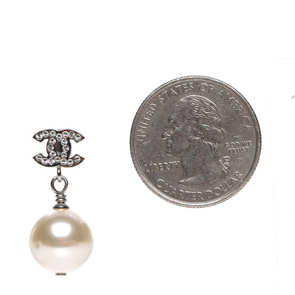 Chanel Crystal Pearl CC Drop Earrings Silver 2 of 4