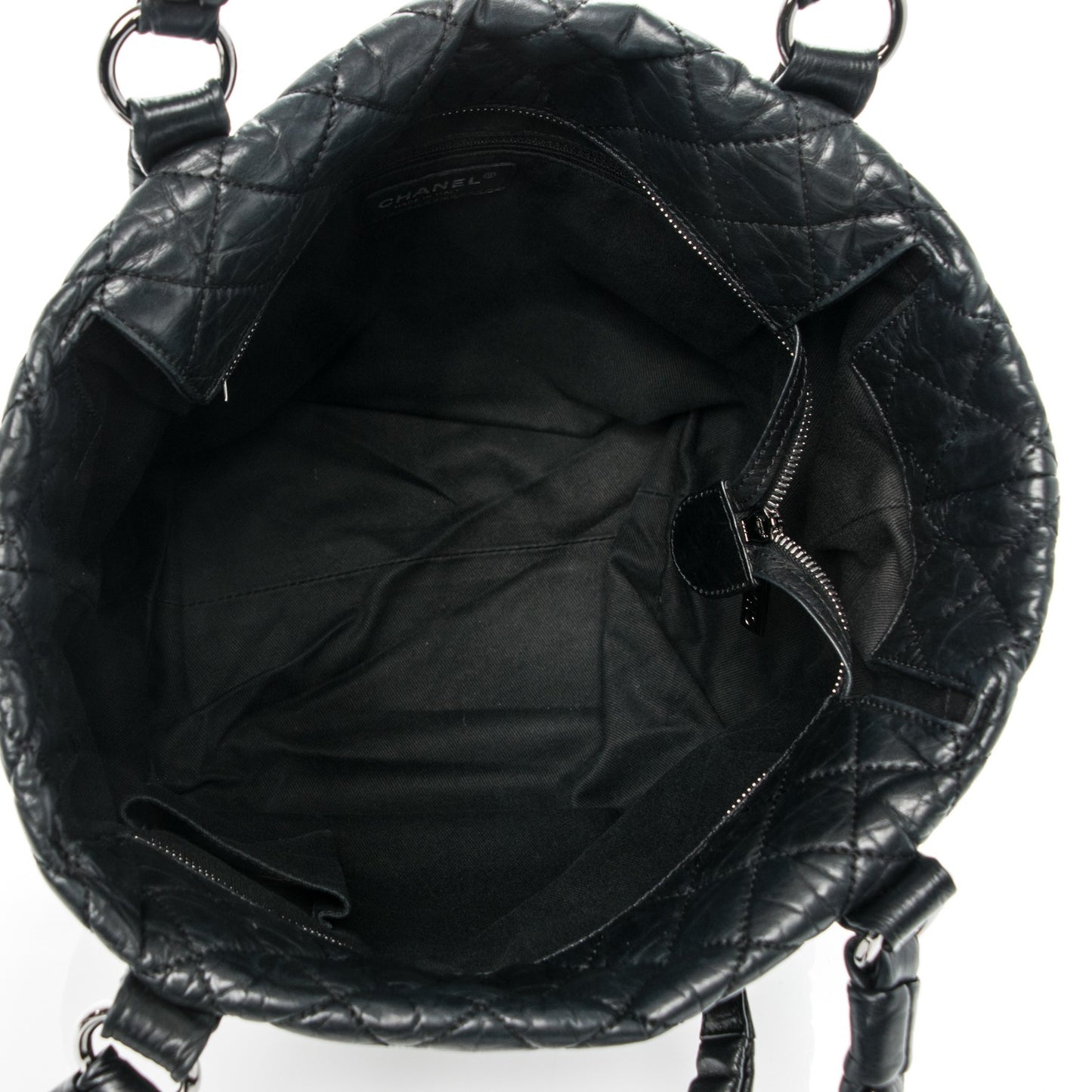 Distressed Lambskin Vintage Ligne Lady Braid Tote Black