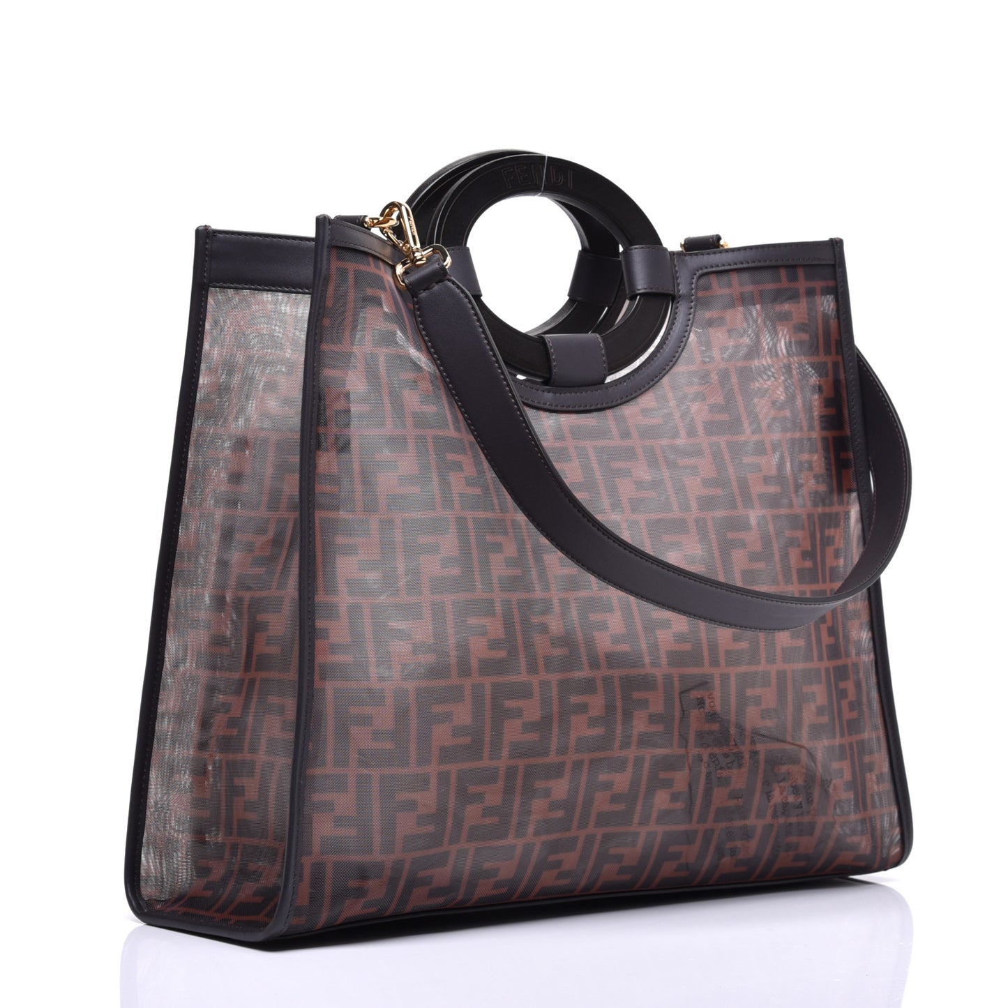 Mesh Vitello Century Cuoio FF 1974 Medium Runaway Shopper Tote Marrone Black Ebano