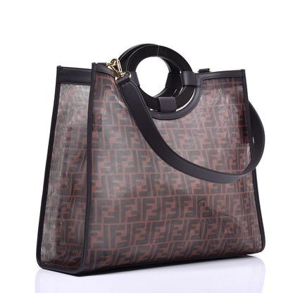 Fendi Mesh Vitello Century Cuoio FF 1974 Medium Runaway Shopper Tote Marrone Black Ebano 4 of 10