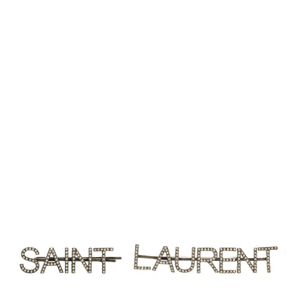 Saint Laurent Crystal Logo Hair Clips Silver 1 of 6