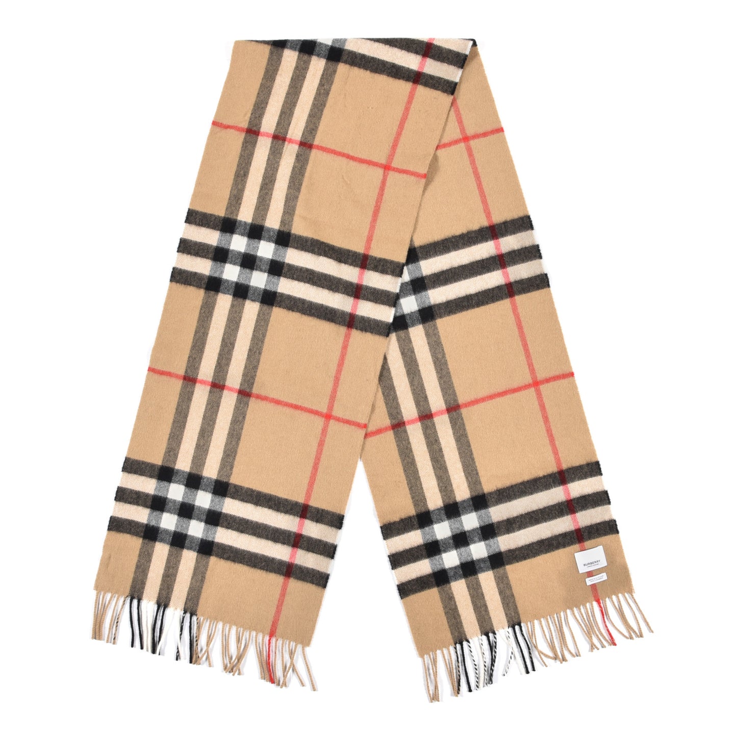 Cashmere Nova Check Fringe Scarf Camel