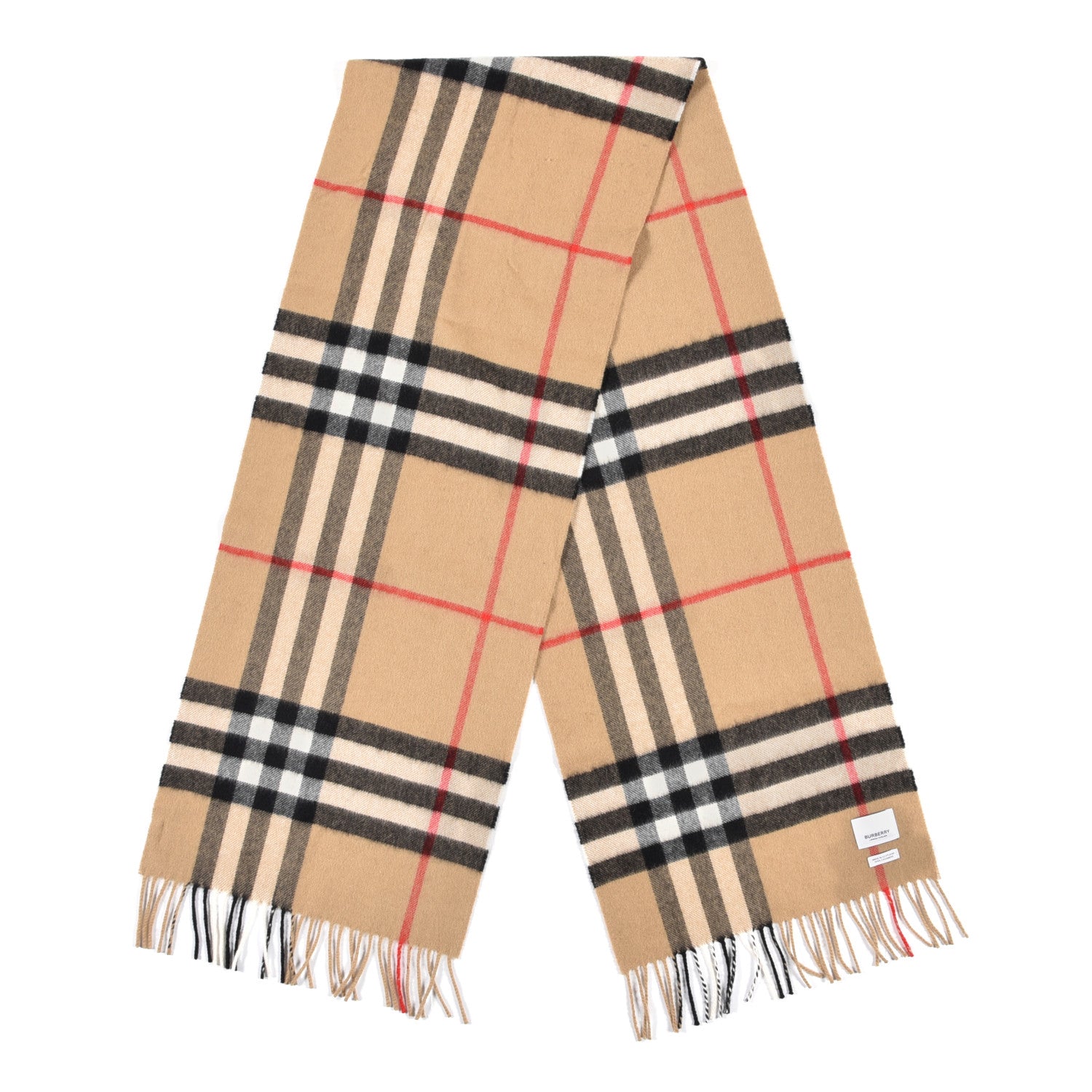 Burberry Cashmere Nova Check Fringe Scarf Camel 2 of 5
