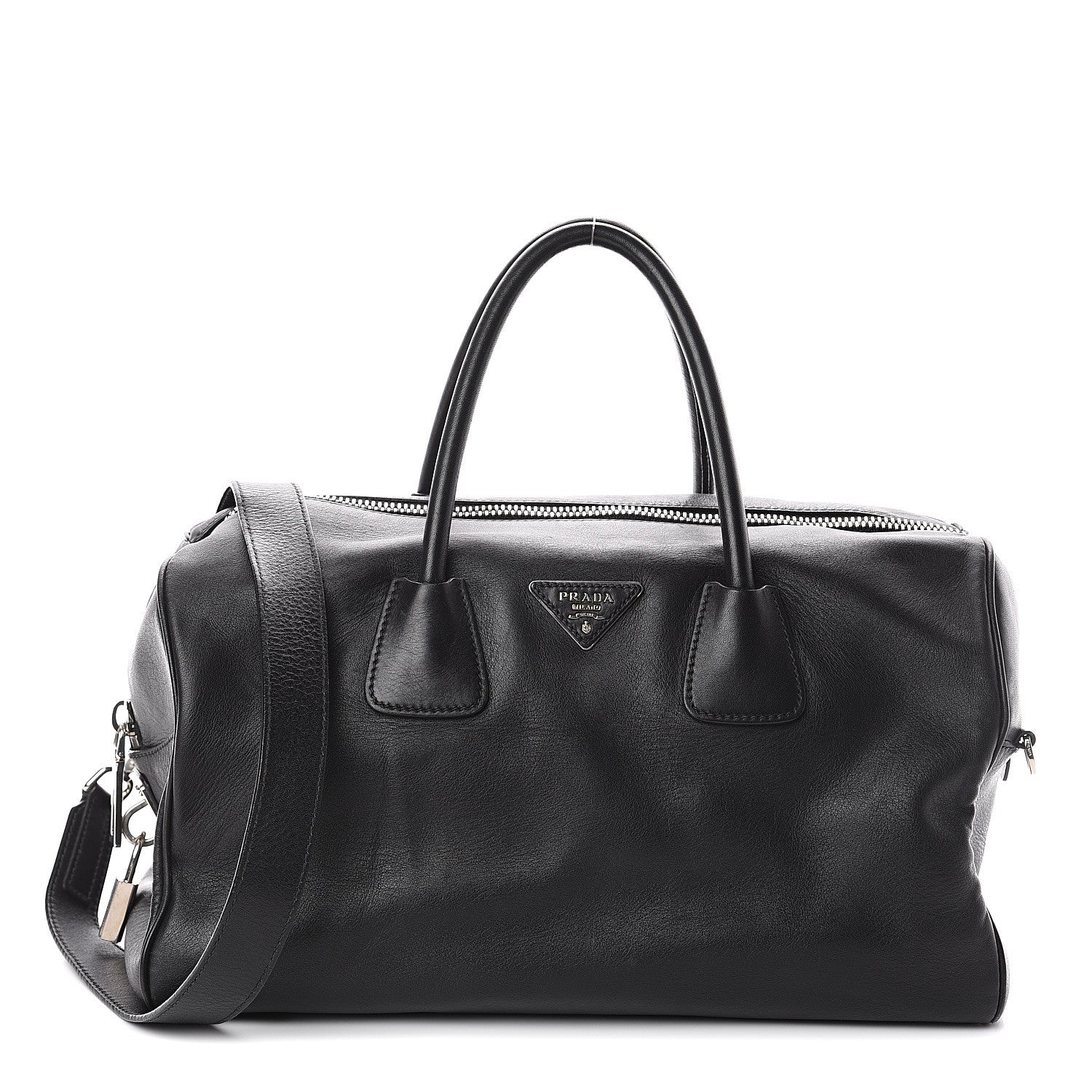 Prada Soft Calfskin Duffle Travel Bag Black 1 of 8
