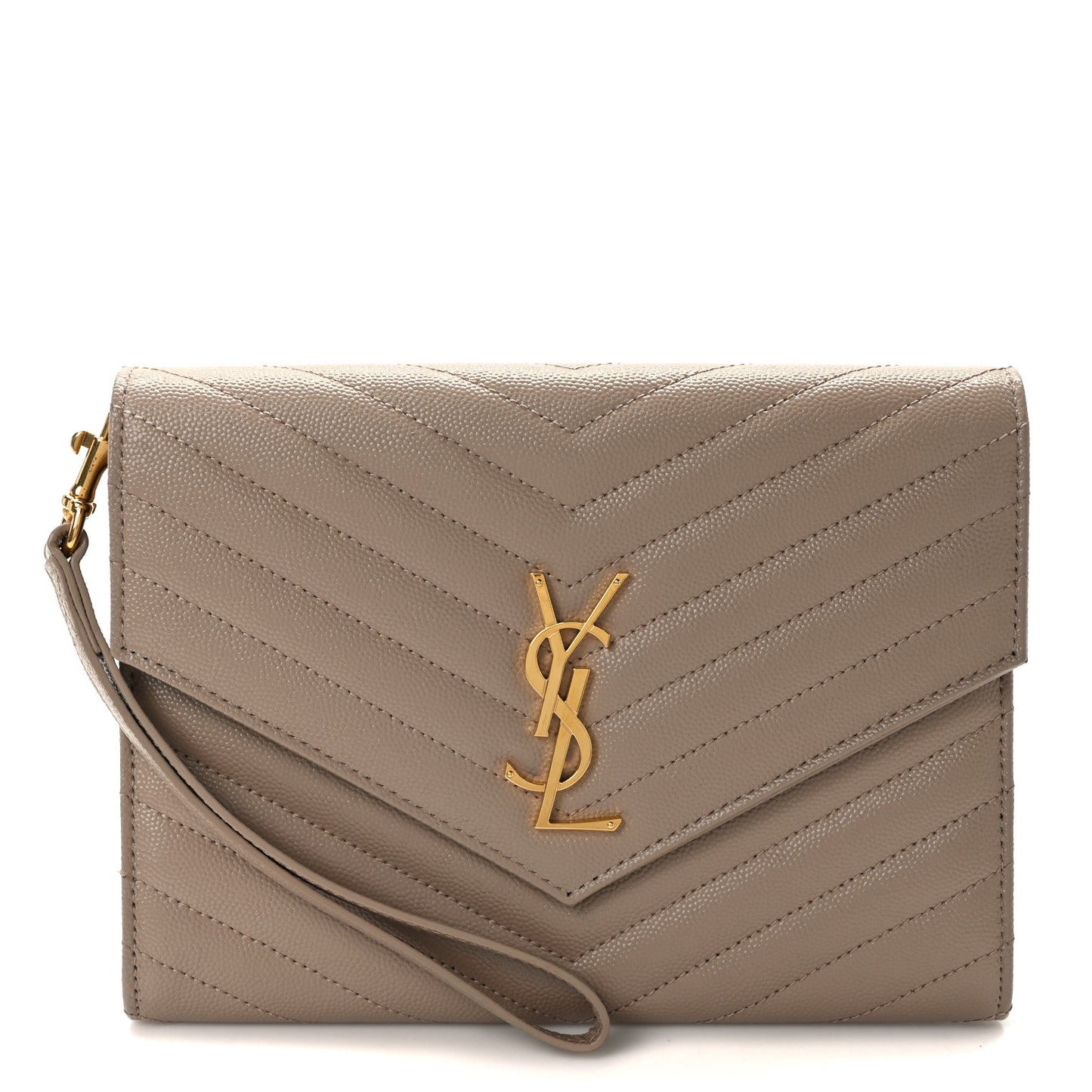 Grain De Poudre Matelasse Chevron Monogram Envelope Clutch Dark Beige