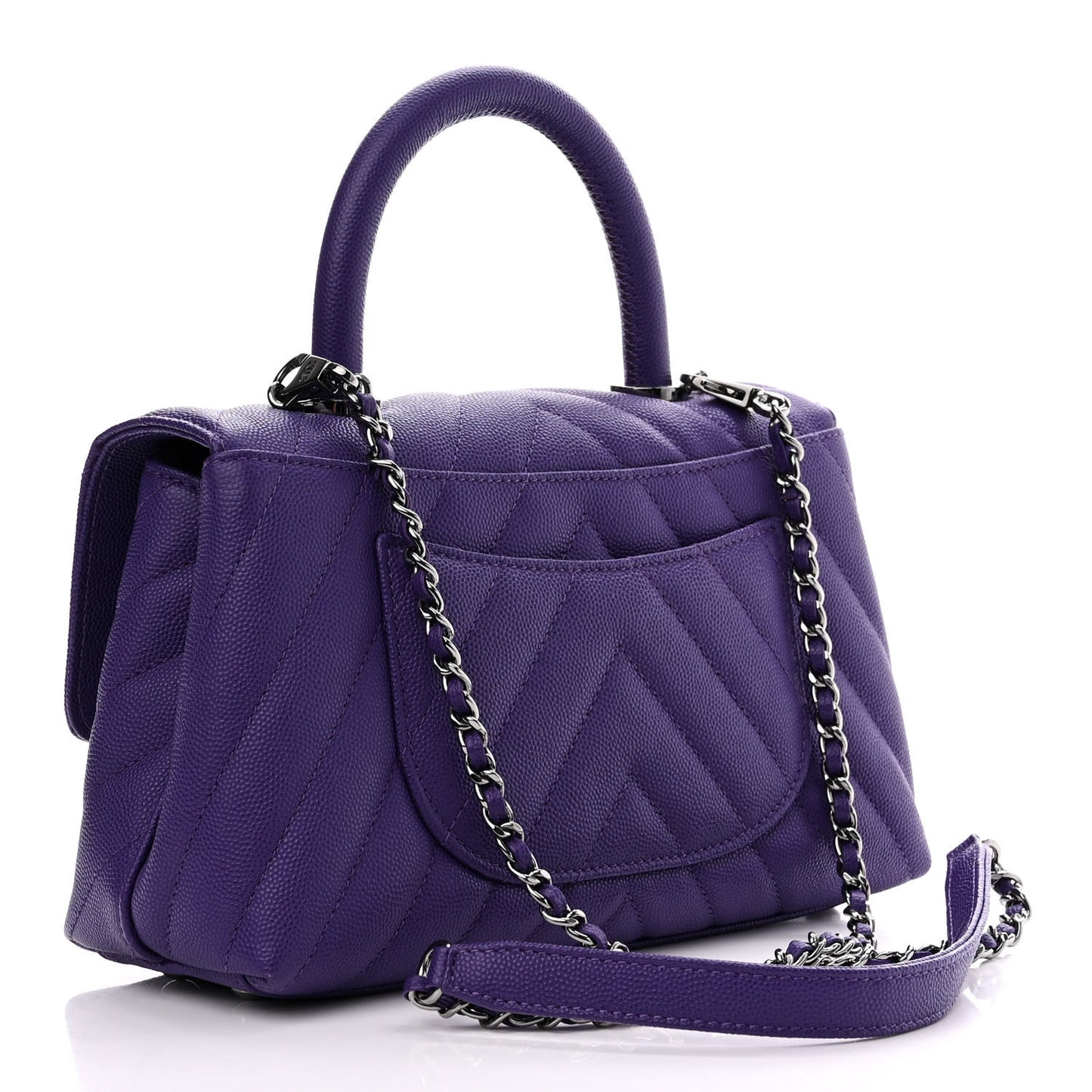 Caviar Chevron Quilted Mini Coco Handle Flap Purple