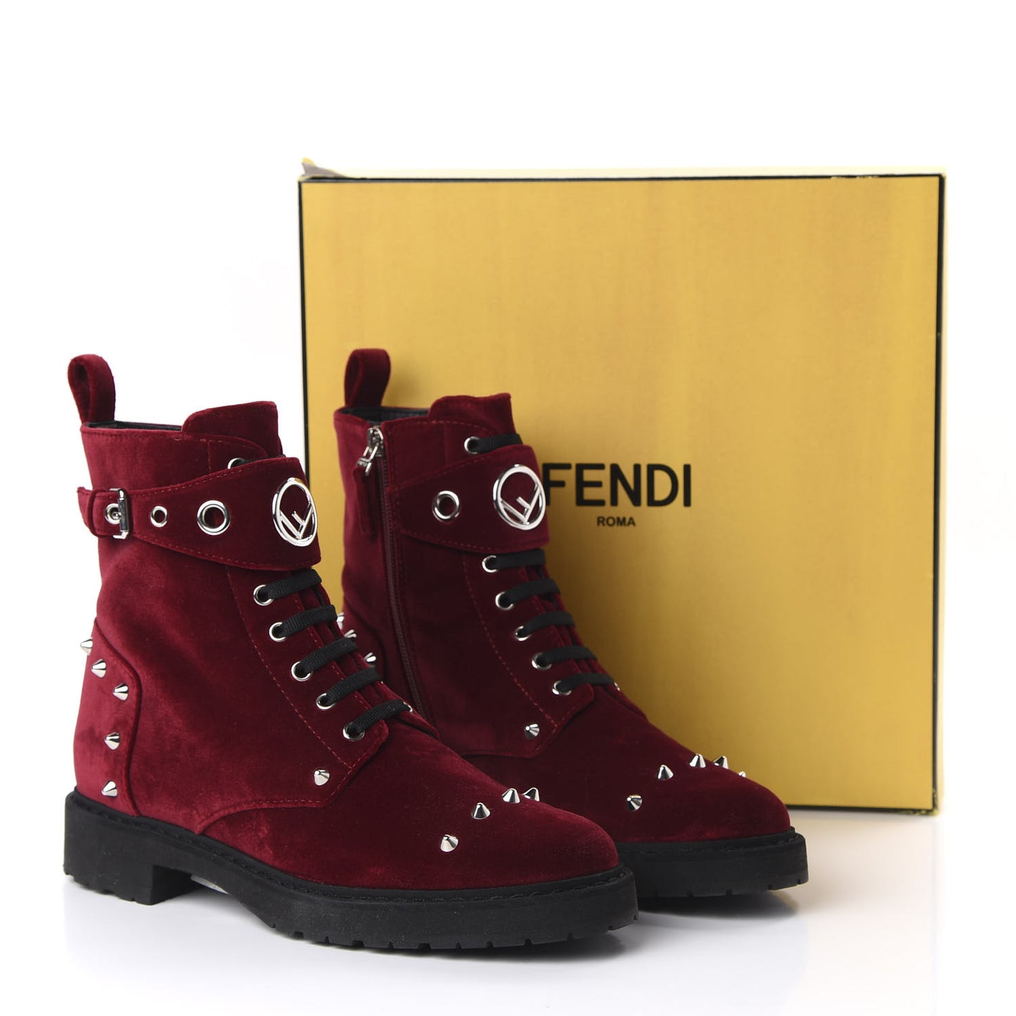 Velvet Studded FF Combat Boots 39.5 Bordeaux