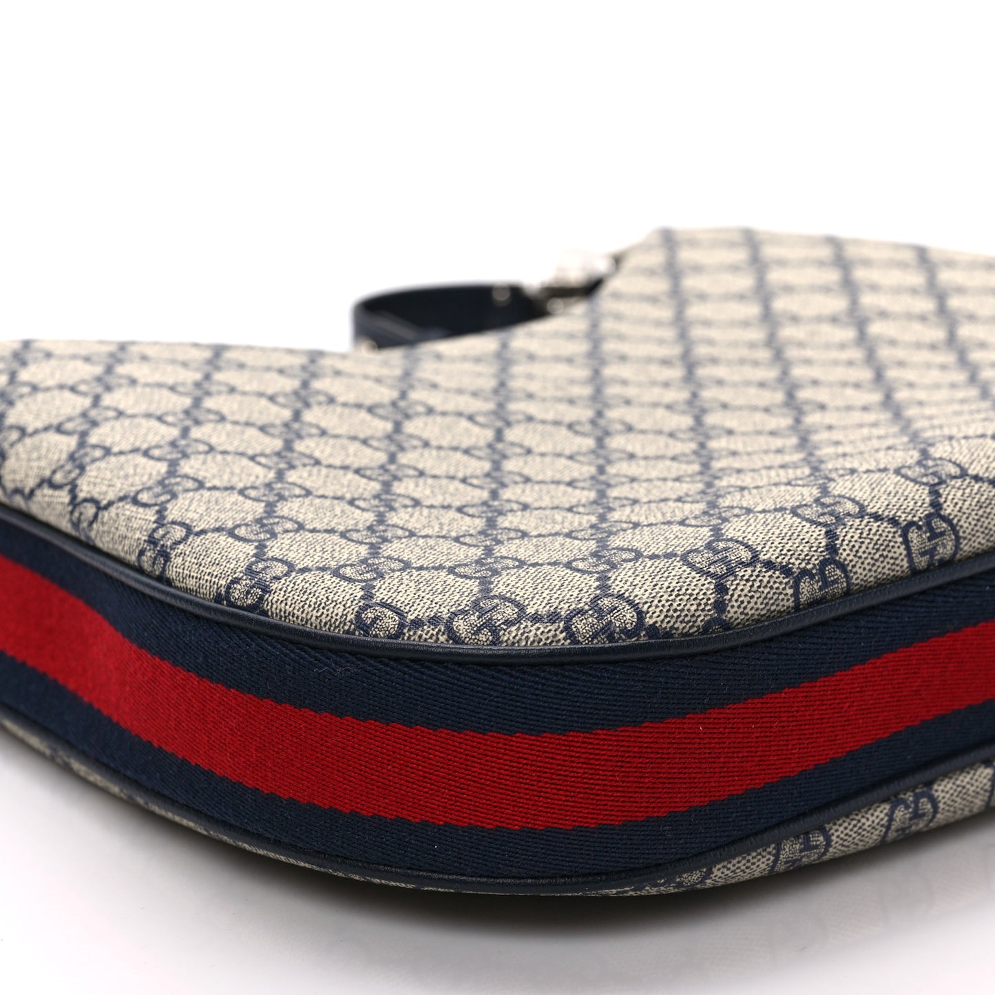 GG Supreme Monogram Textured Calfskin Web Large Attache Shoulder Bag Beige Blue