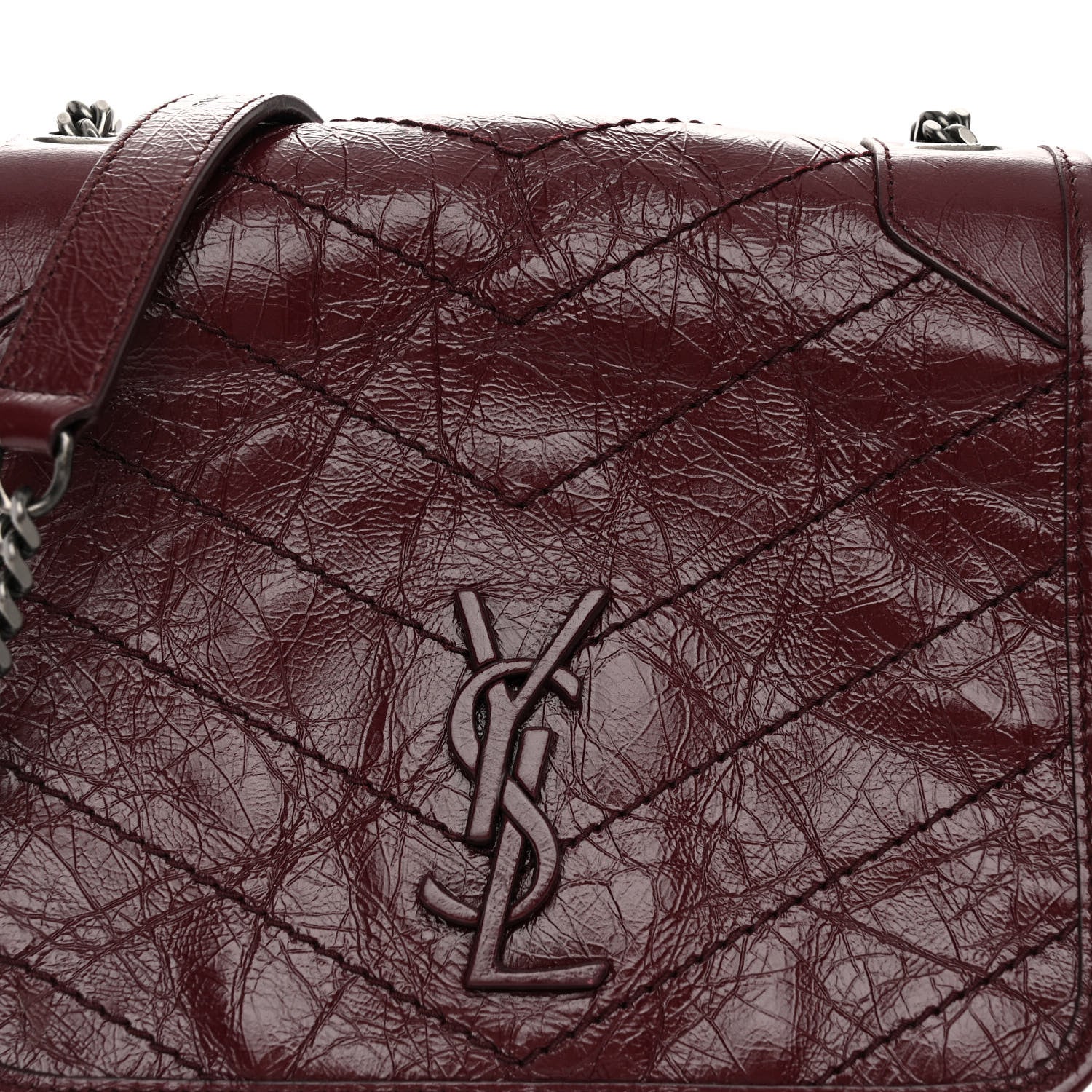 Saint Laurent SAINT LAURENT Crinkled Calfskin Matelasse Monogram Niki Chain Wallet Dark Legion Red 7 of 9