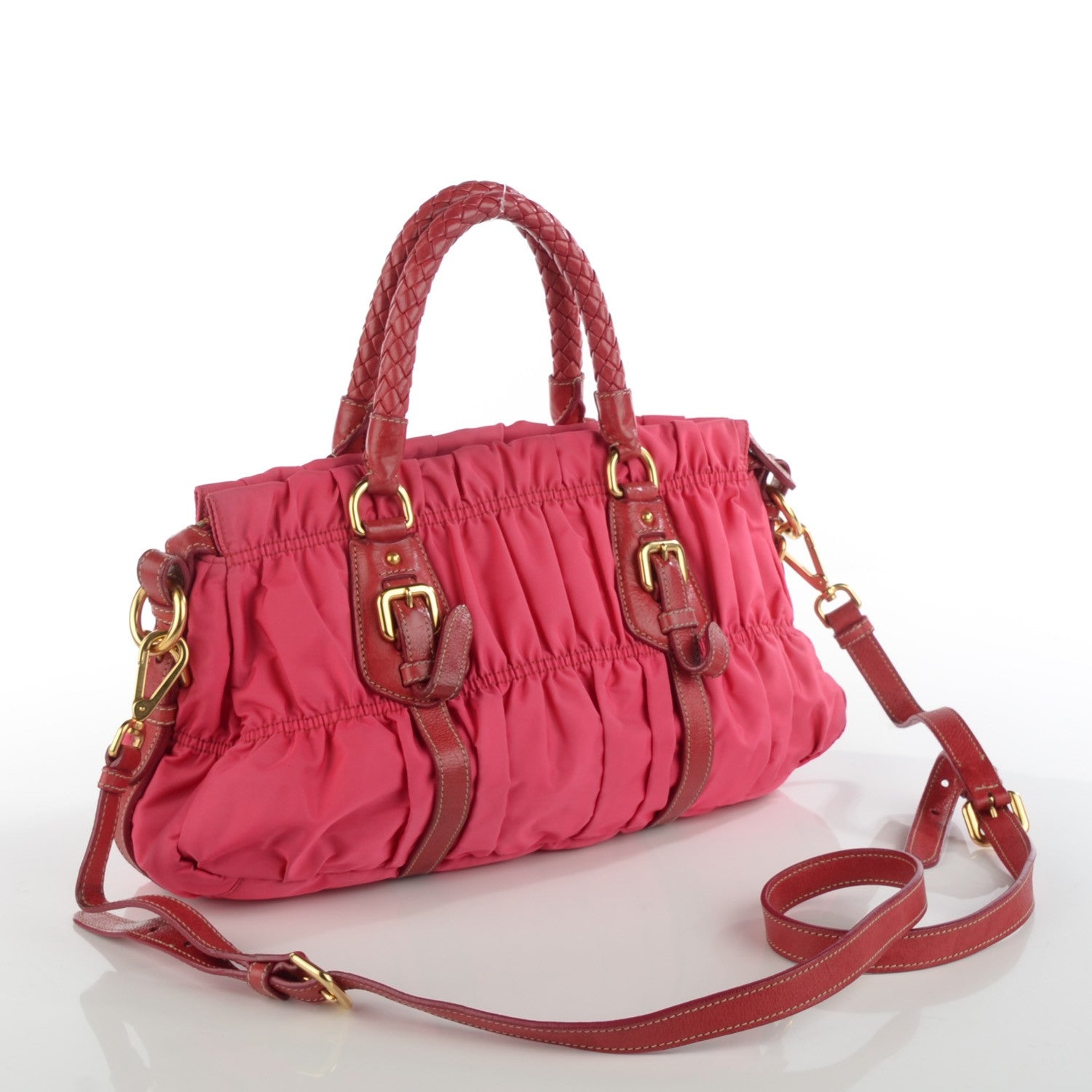 Prada Tessuto Nylon Nappa Braided Gaufre Shoulder Bag Peonia 3 of 7