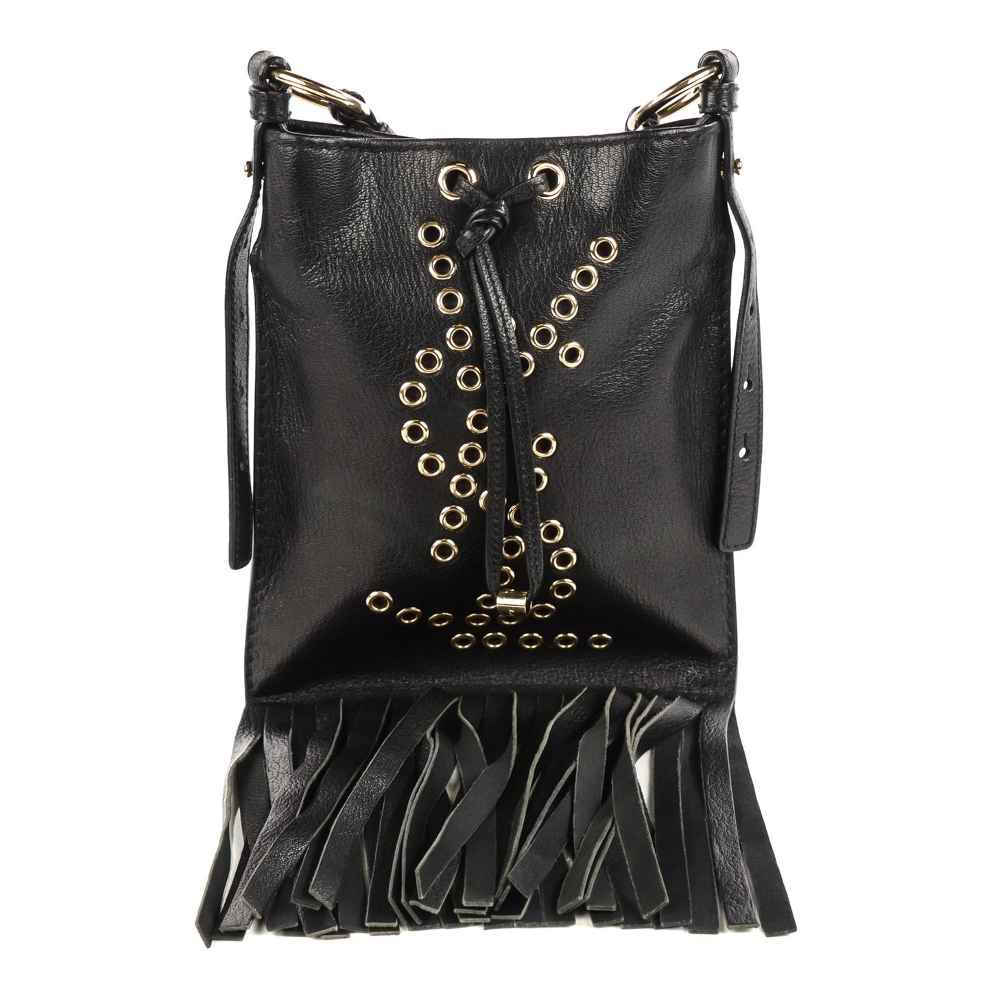 Calfskin Fringe Messenger Bag Black