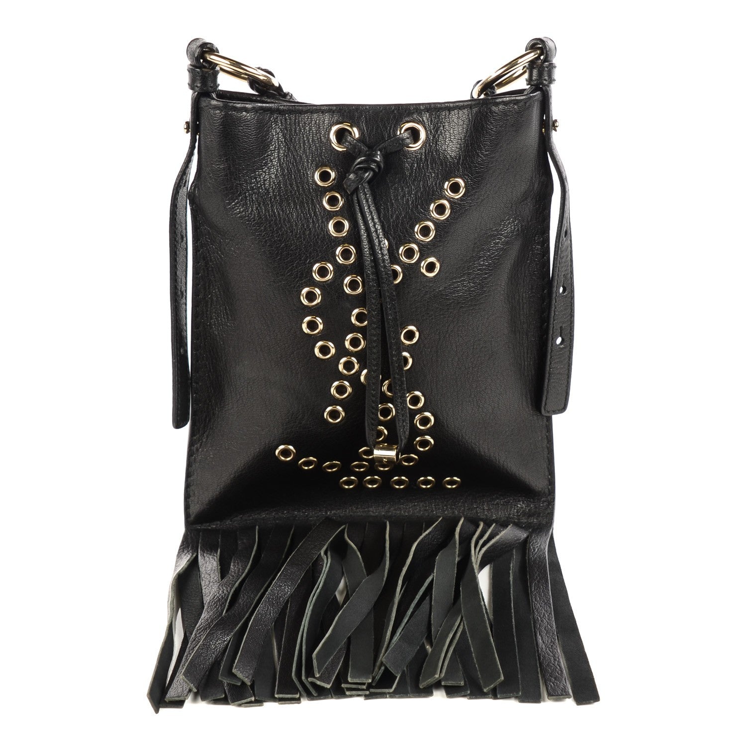 Saint Laurent Calfskin Fringe Messenger Bag Black 1 of 8