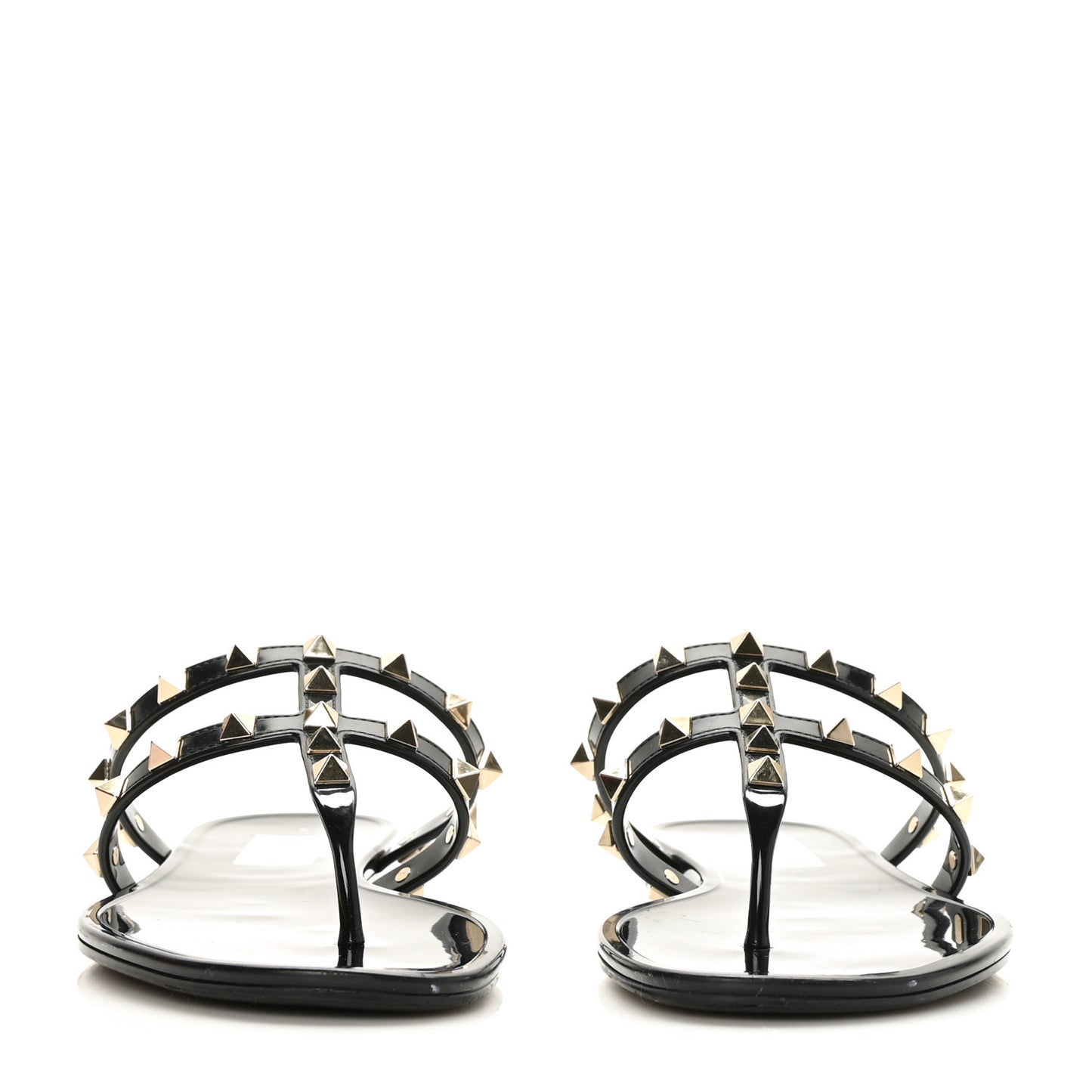PVC Jelly Rockstud Caged Flat Thong Sandals 38 Black