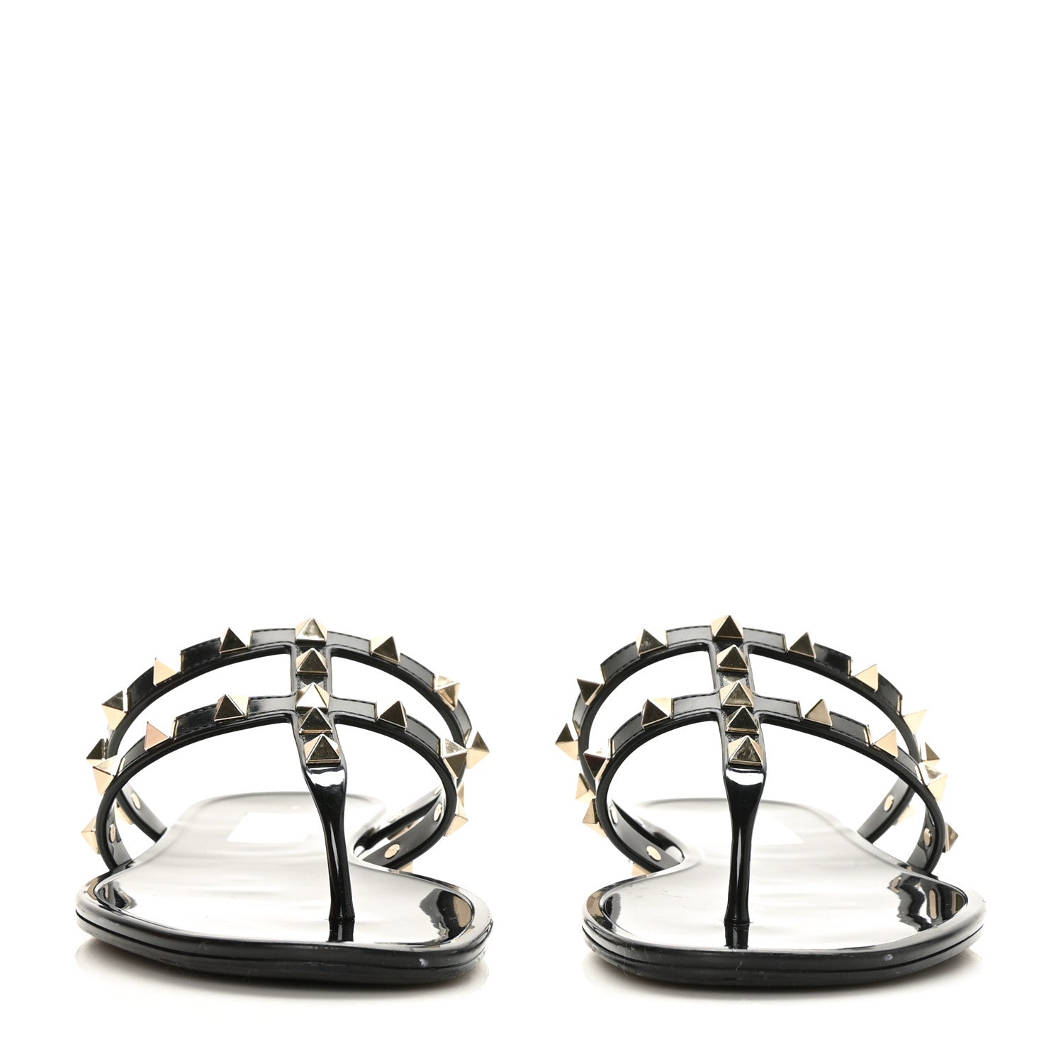 Valentino Garavani PVC Jelly Rockstud Caged Flat Thong Sandals 38 Black 2 of 7