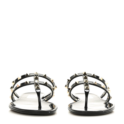 Valentino Garavani PVC Jelly Rockstud Caged Flat Thong Sandals 38 Black 2 of 7