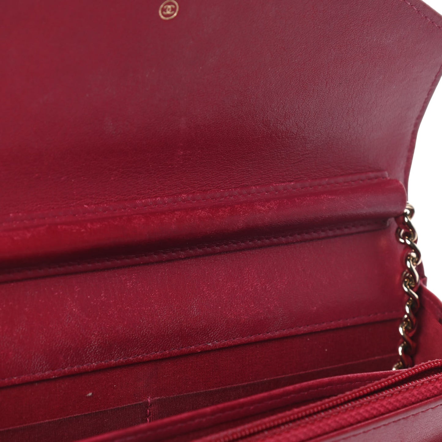 Goatskin Chevron Quilted Statement Wallet On Chain WOC Dark Pink