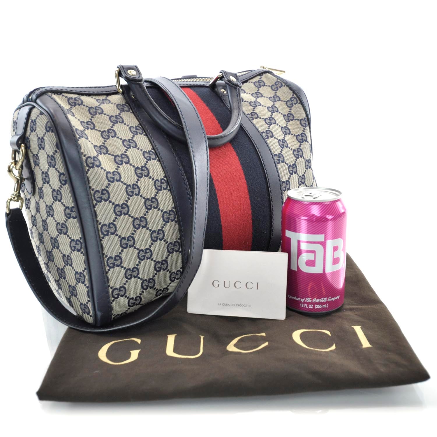 Gucci Monogram Selleria Calfskin Vintage Web Medium Boston Beige Blue 3 of 11
