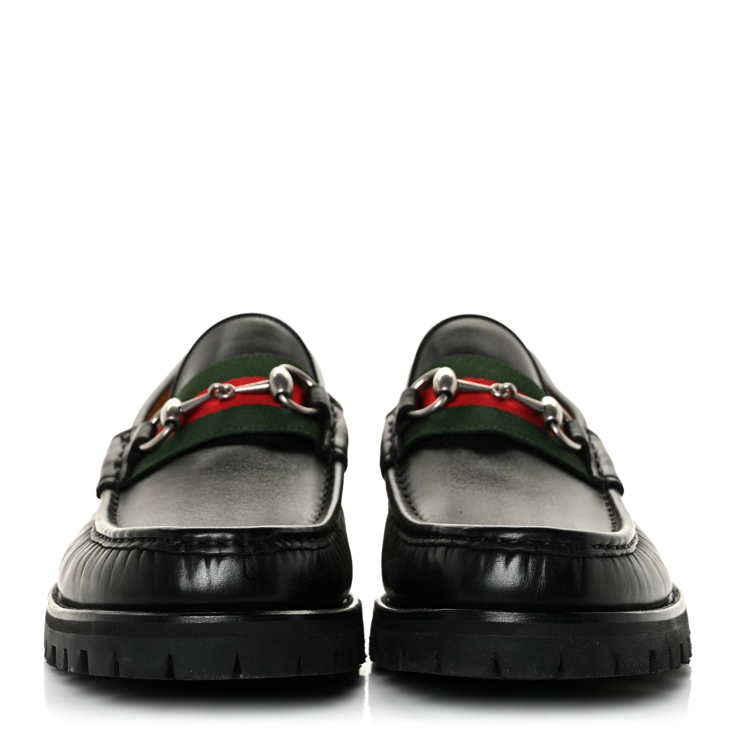 Gucci Cirano Lux Web Mens Horsebit Lug Sole Loafers 8.5 Black 2 of 9