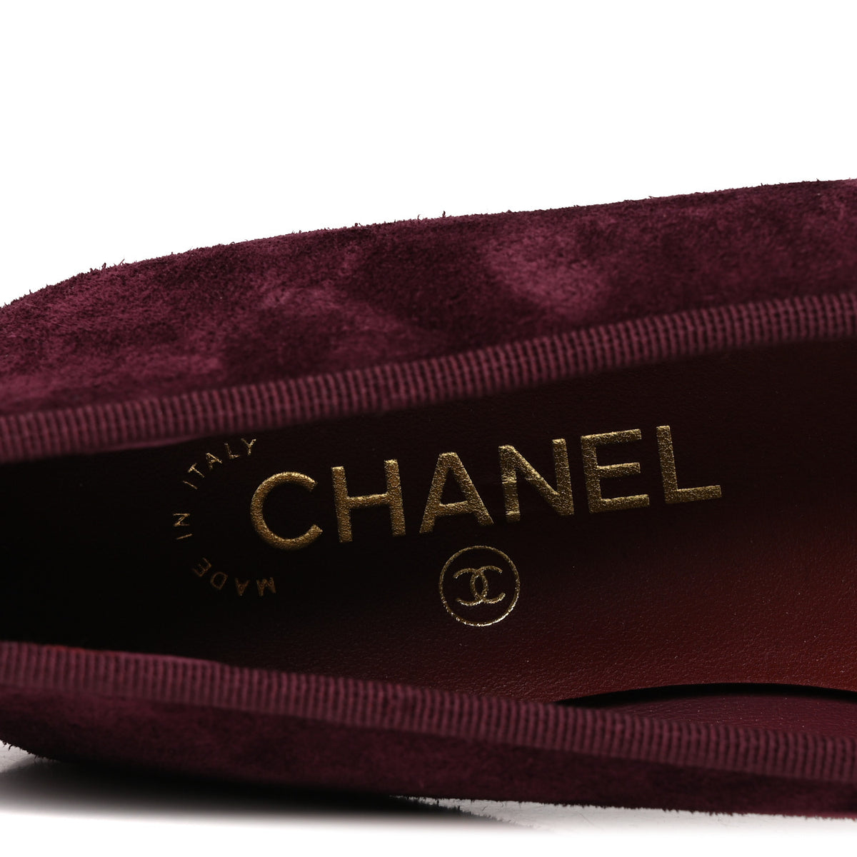Suede Calfskin Patent Cap Toe CC Ballerina Flats 39 Burgundy