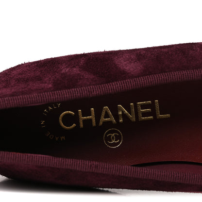 Chanel Suede Calfskin Patent Cap Toe CC Ballerina Flats 39 Burgundy 8 of 9
