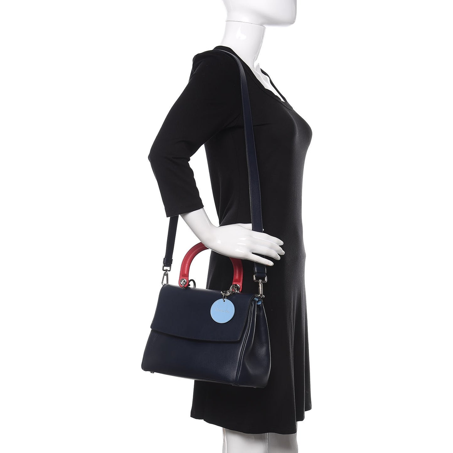 Smooth Calfskin Small Tri-Color Be Dior Flap Navy Blue