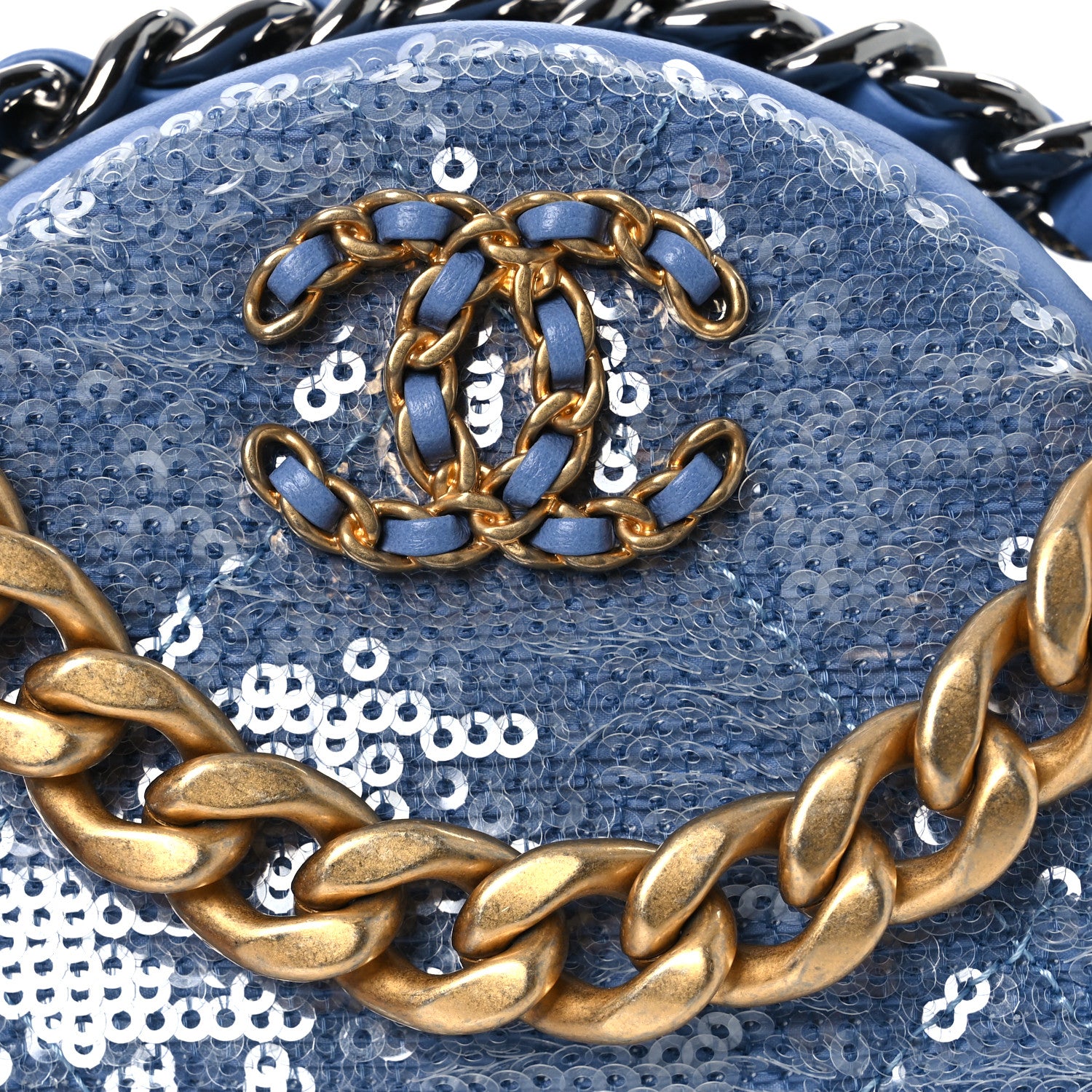 Chanel Sequin Chanel 19 Round Clutch With Chain Light Blue 8 of 10