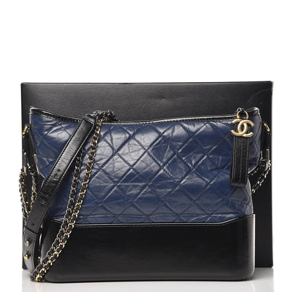 Chanel Aged Calfskin Quilted Medium Gabrielle Hobo Navy Black 11 of 11