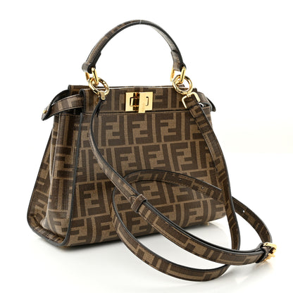 Fendi Glazed Fabric Vitello FF 1974 Hairdo Girls Inlay Mini Peekaboo Iconic Satchel Mogano Panna Multicolor 3 of 9