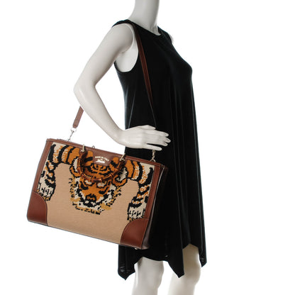 Gucci Embroidered Large Bamboo Shopper Tote Brown 2 of 7
