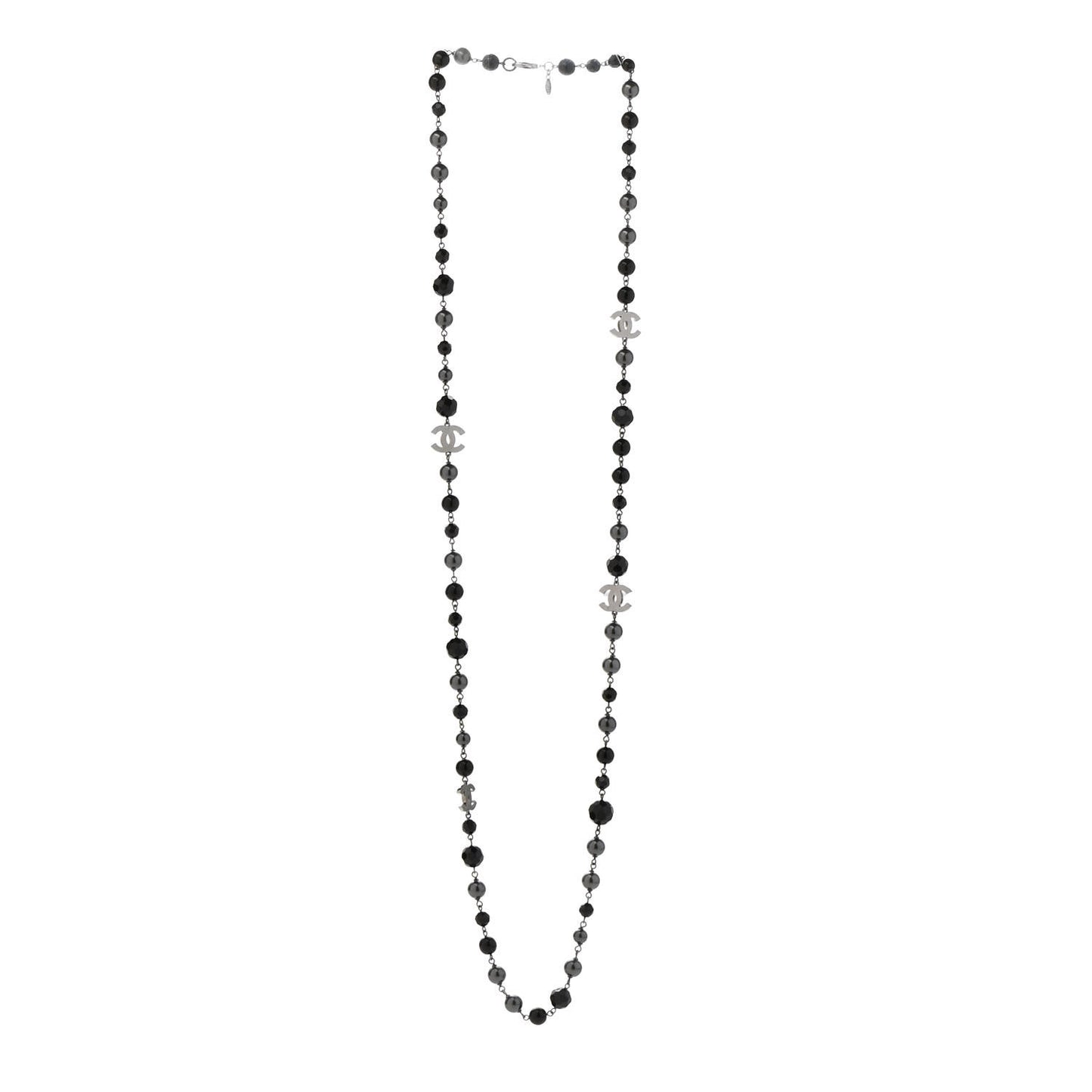 Ruthenium Pearl Beaded CC Long Necklace Black