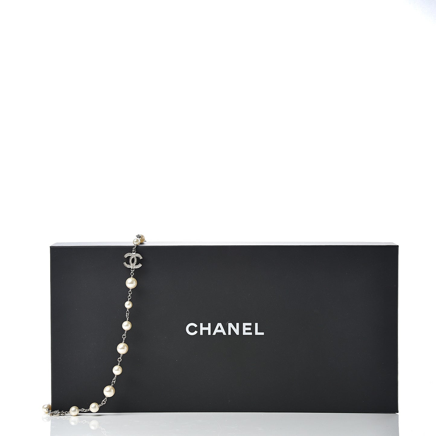 Crystal Pearl CC Long Necklace Gold
