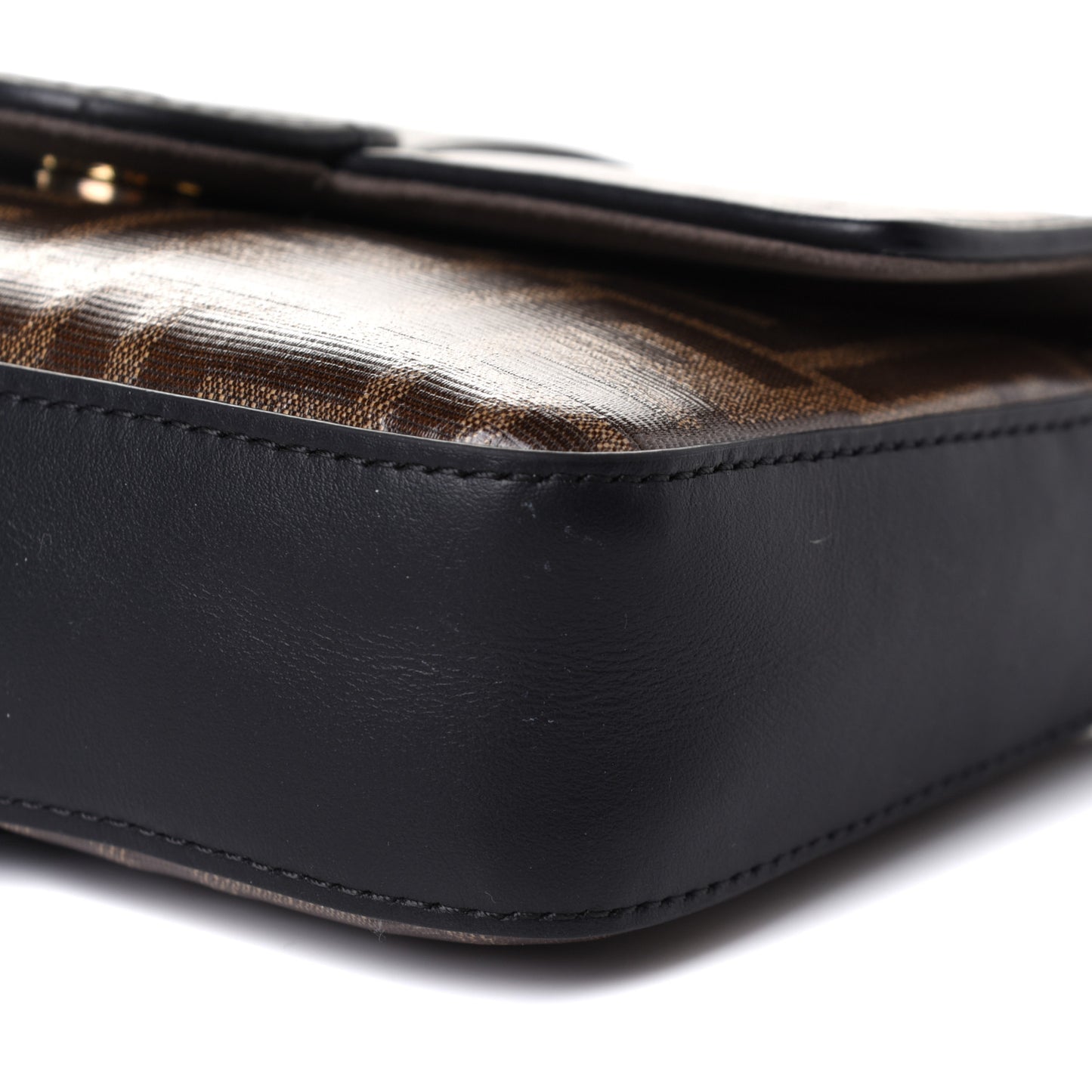 Glazed Fabric Vitello Century FF 1974 Stamp Patch Mini Double F Crossbody Bag Mogano Panna Black
