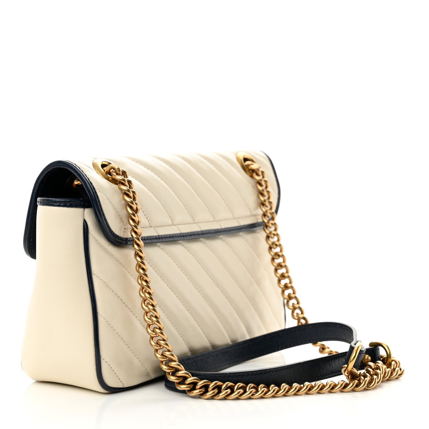 Gucci Vintage Effect Calfskin Matelasse Diagonal Small Torchon GG Marmont Shoulder Bag Mystic White Blue Agata 3 of 11