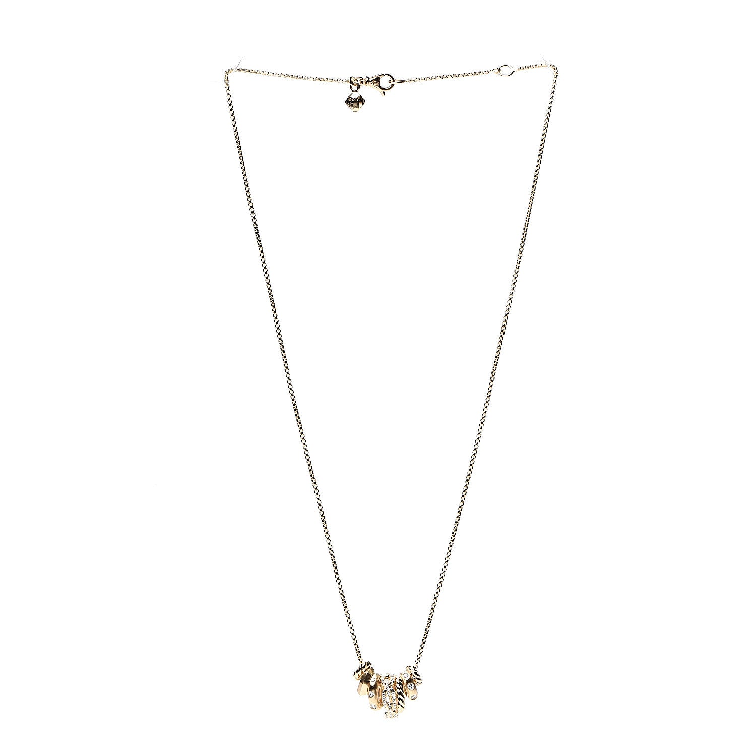 David Yurman 18K Yellow Gold Diamond Stax Rondelle Pendant Necklace 2 of 5