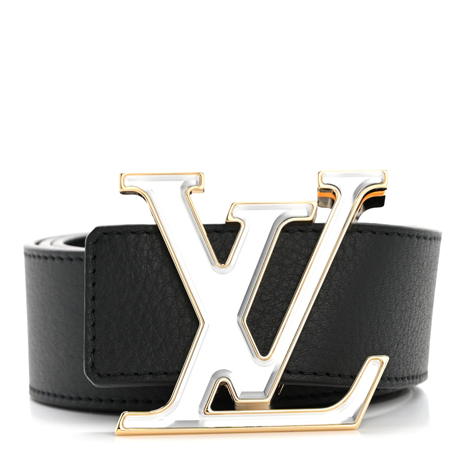 Louis Vuitton Taurillon Calfskin Prism LV Initiales Belt 95 38 Black 1 of 7