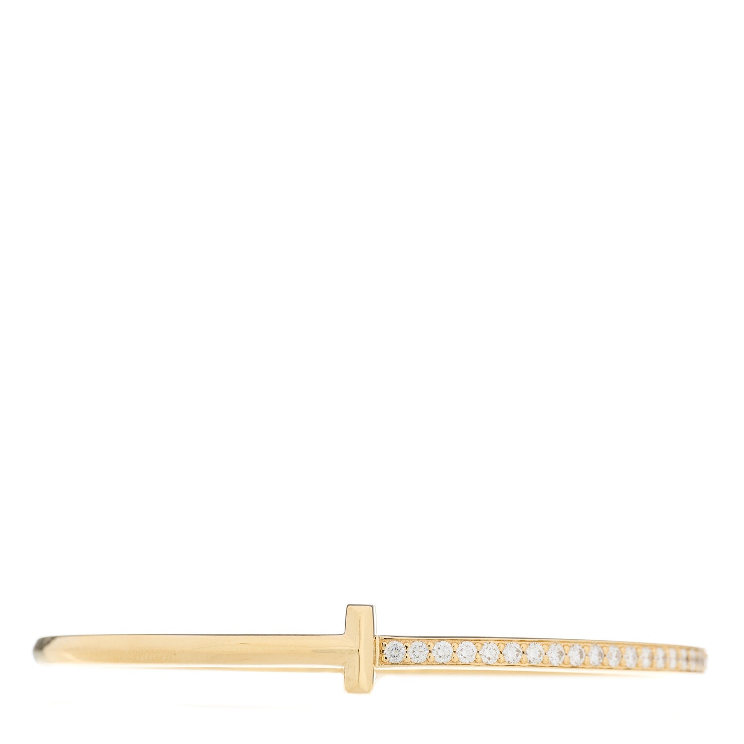 Tiffany 18K Yellow Gold Diamond Narrow T1 Hinged Bangle Bracelet 1 of 4