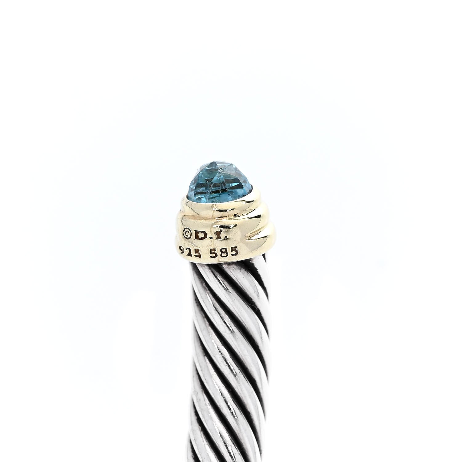 David Yurman Sterling Silver 14K Yellow Gold Blue Topaz 5mm Cable Classics Petite Color Bracelet 4 of 4
