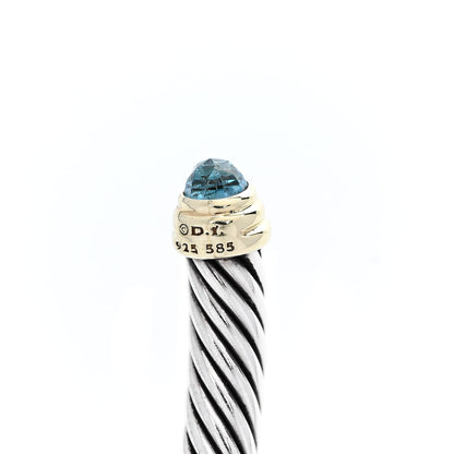 David Yurman Sterling Silver 14K Yellow Gold Blue Topaz 5mm Cable Classics Petite Color Bracelet 4 of 4