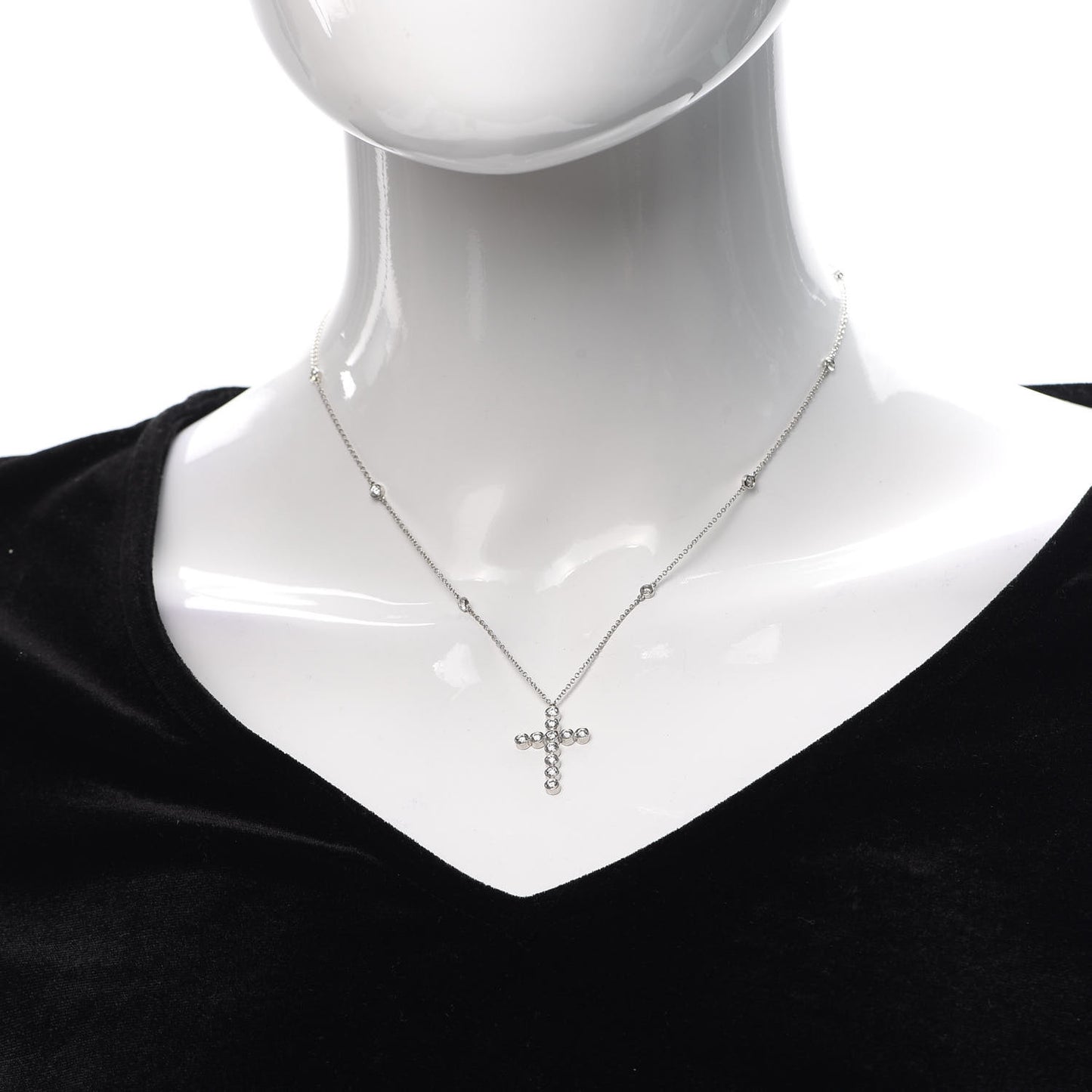 Platinum Diamond Small Jazz Cross Pendant Necklace