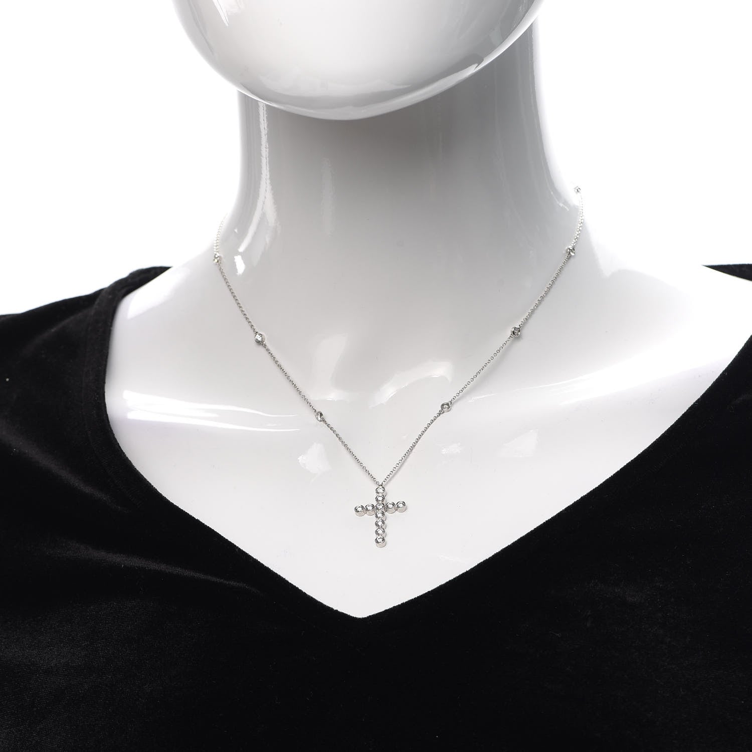 Tiffany Platinum Diamond Small Jazz Cross Pendant Necklace 2 of 6