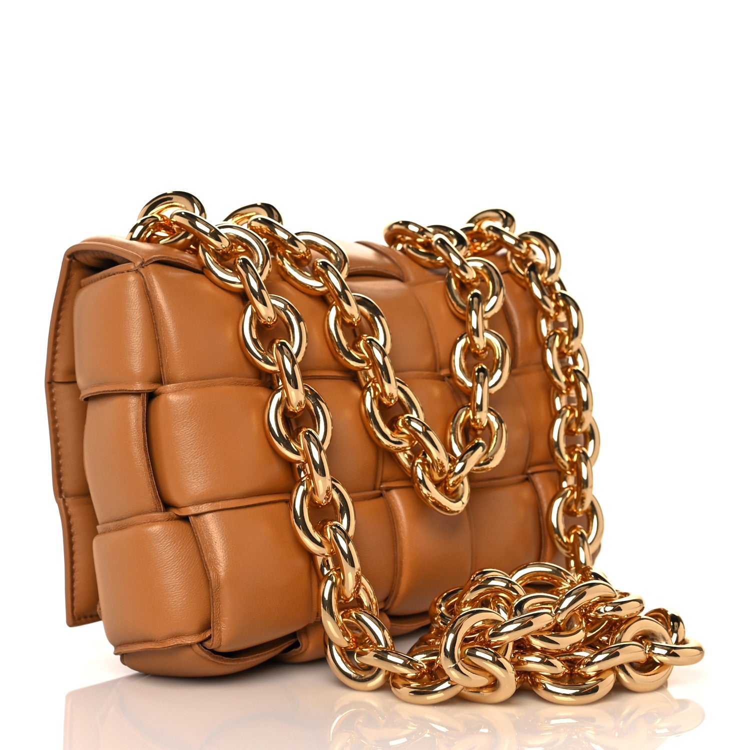 Bottega Veneta Lambskin Maxi Intreccio Padded Chain Cassette Crossbody Bag Caramel 2 of 9