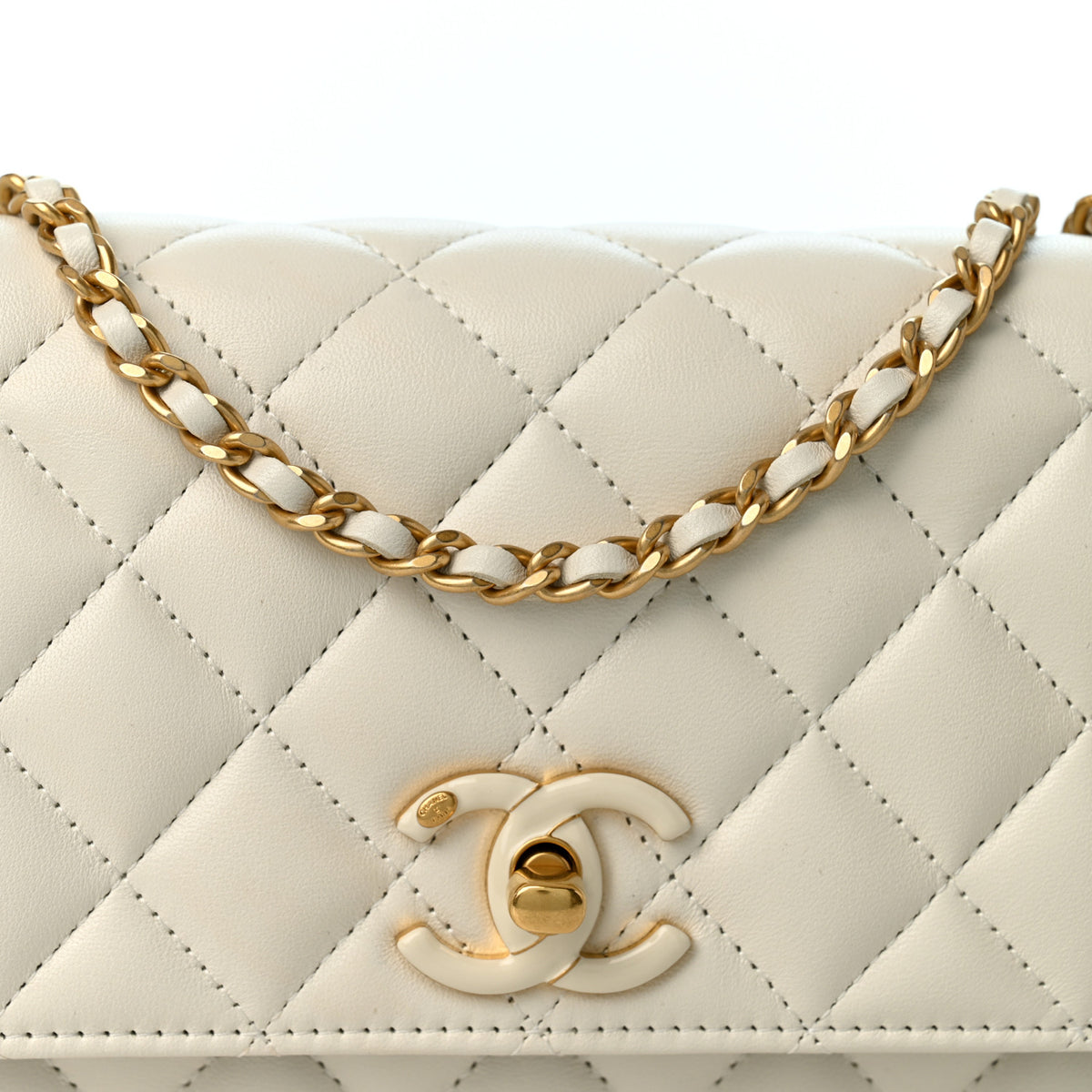 Chanel Lambskin Enamel Quilted CC Slide Wallet On Chain WOC White 9 of 11