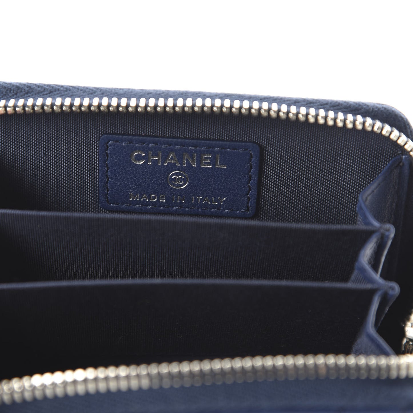 Lambskin Quilted CC Crossing Zip Around Coin Purse Navy