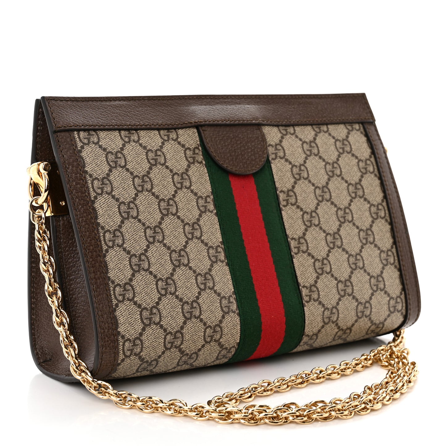 GG Supreme Monogram Web Small Ophidia Chain Shoulder Bag Brown