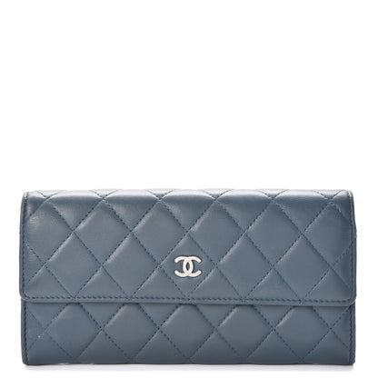 Chanel Lambskin Quilted Large Gusset Flap Wallet Blue 1 of 16