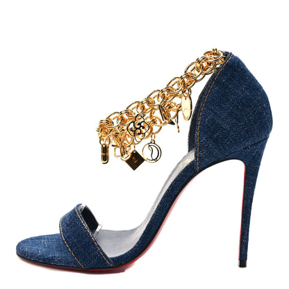 Christian Louboutin Denim Gourmi 100 Sandals 37 Blue Gold 1 of 8